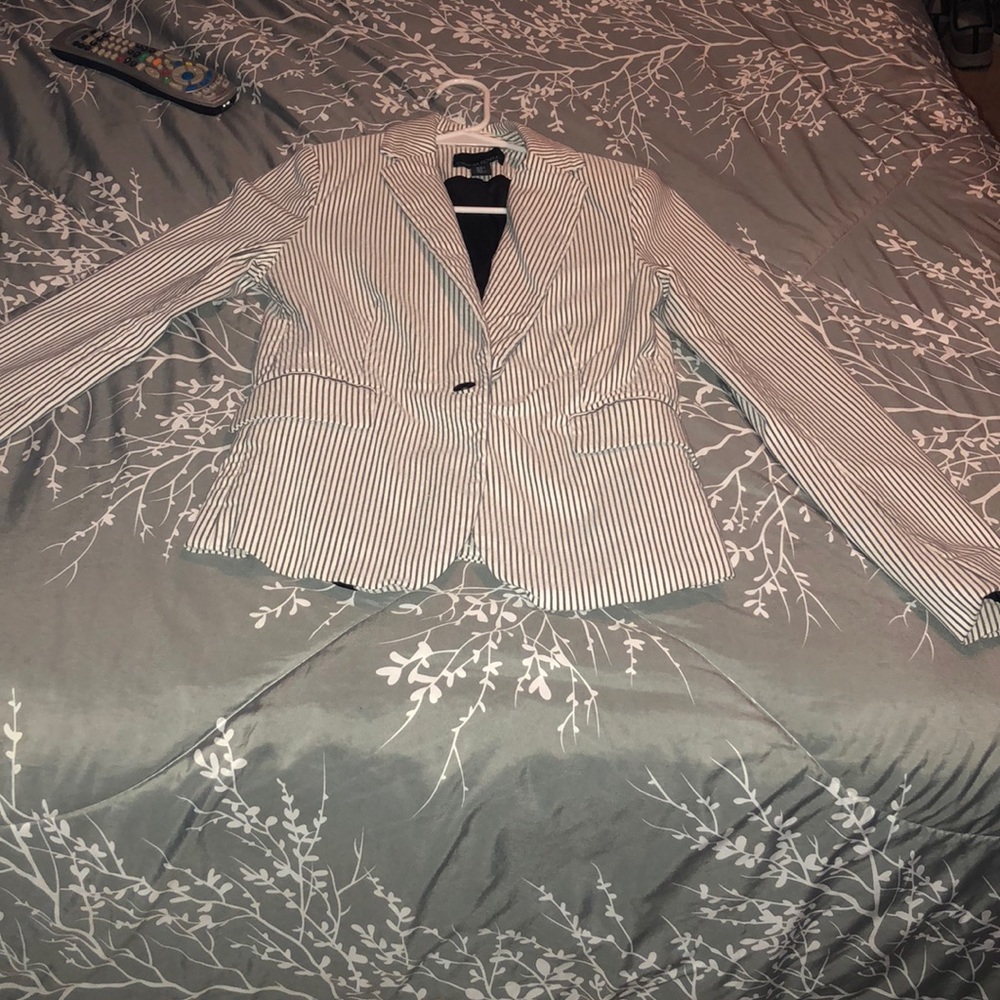 navy striped blazer.